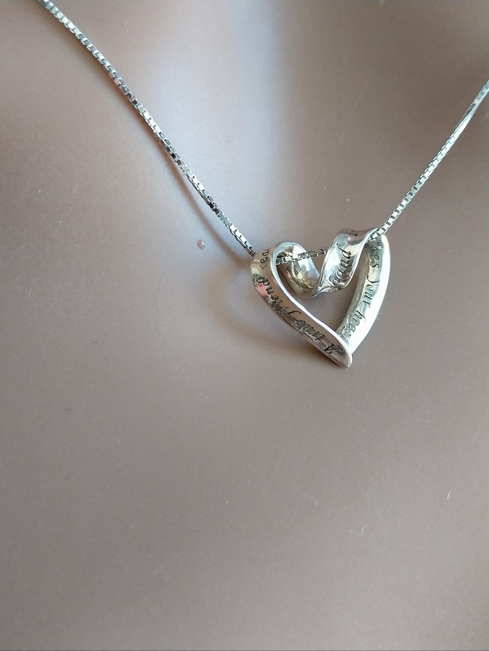 Sterling Silver Heart Pendant Necklace - Silver - Picture 10 of 12